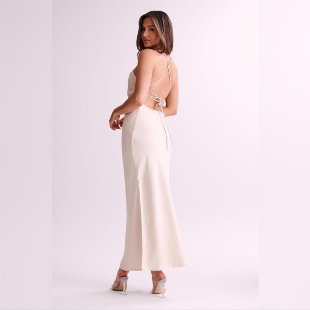Meshki Sydney straight neck slip dress cream